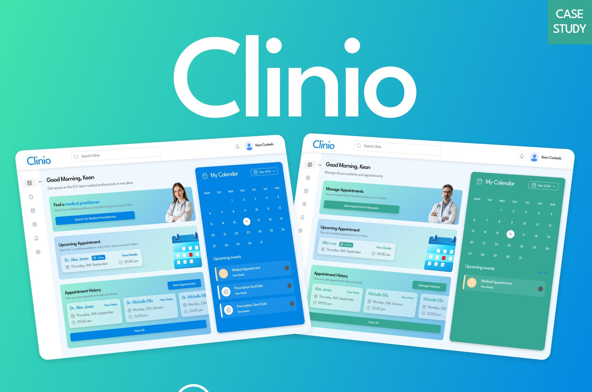 Clinio telemedicine dashboards for patient and practitioner